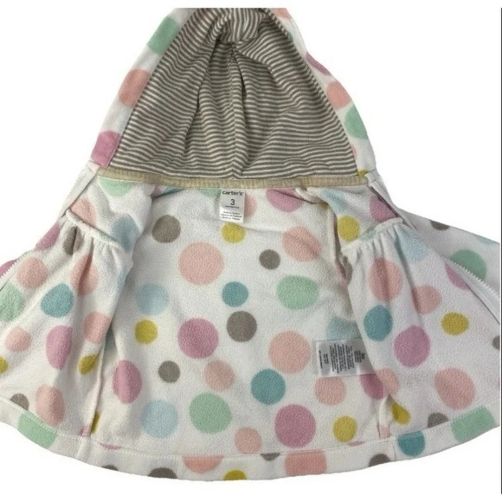 Carter's Fleece Zip Up Hoodies Kids 3M Multicolor Polka Dot Peach White 2 Pack